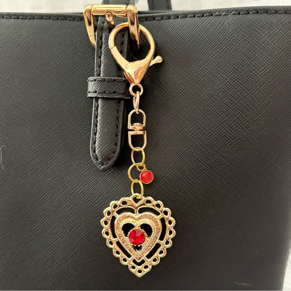 Vintage Gold Heart Purse‎ Charm Red Crystal Bag Jewelry Valentine